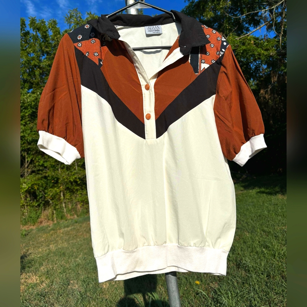 SUSAN CHRISTOPHER WOMENS VINTAGE RETRO COLLARED  WHITE BUTTON SHIRT SIZE L